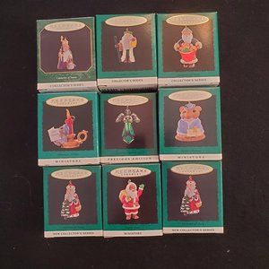 Hallmark 9 Miniature Ornaments Including Centuries of Santa, Joyful Santa, Angel
